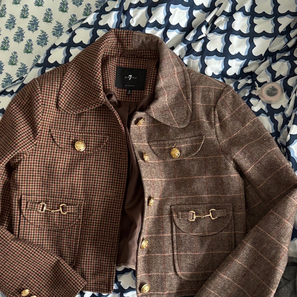 7 for all mankind Brown Tweed Blazer Jacket with Gold Buttons